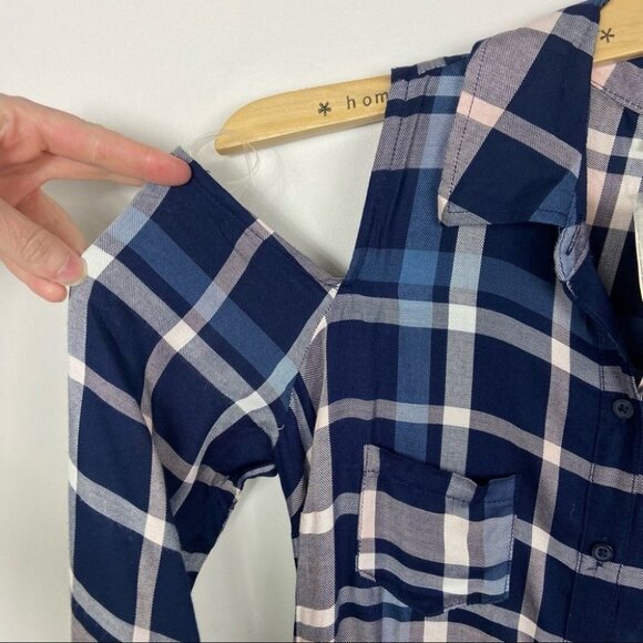 NWT Maison Jules Plaid Cold-Shoulder Midi Dress Blue‎ Size Small New With Tags S - Picture 7 of 16